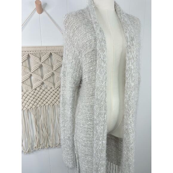 Abercrombie & Fitch Eyelash Knit Fringe Duster Cardigan Sweater M/L Gray - Picture 4 of 9